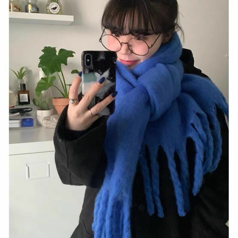 Cachecol Lã de Caxemira Liso - Azul